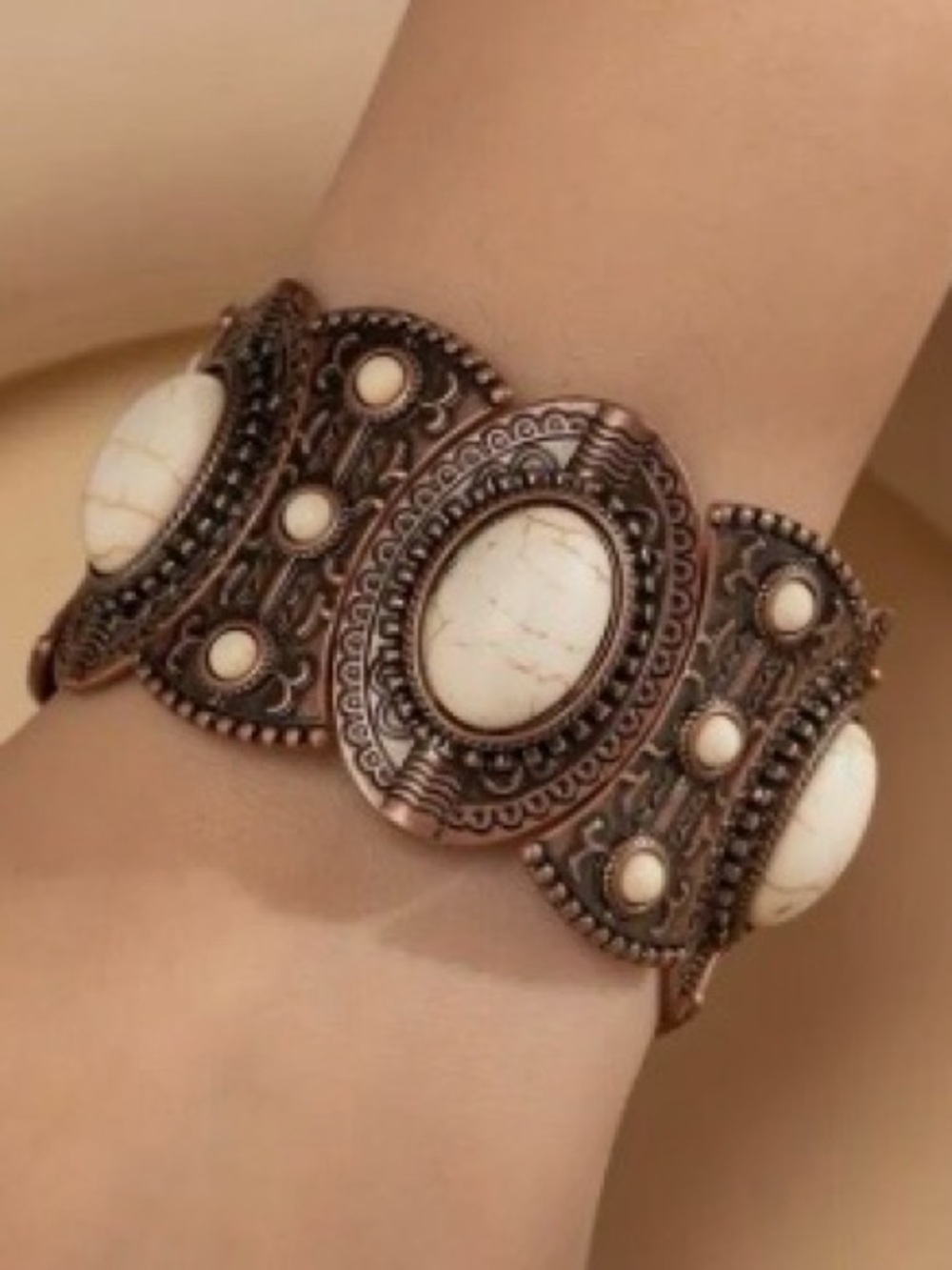 Boho chic stretch bracelet. Featuring white Stone Accents